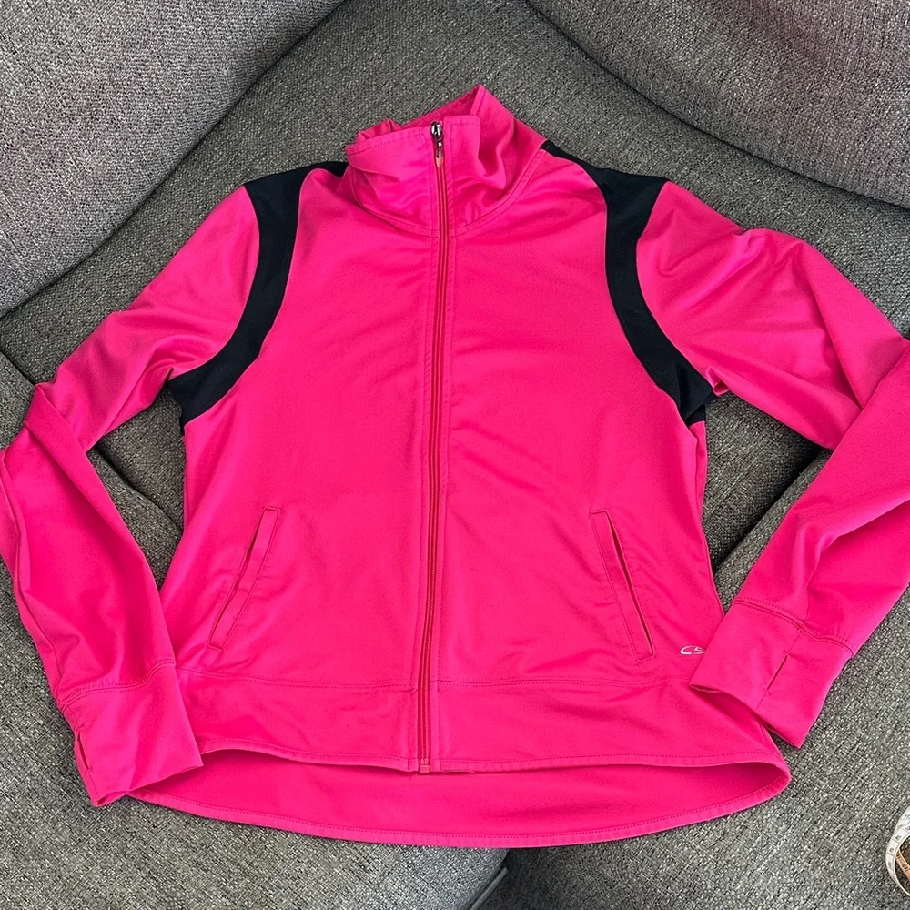 C9 by Champion Hot Pink Full Zip Track Jacket Thumbholes Black Trim Large L